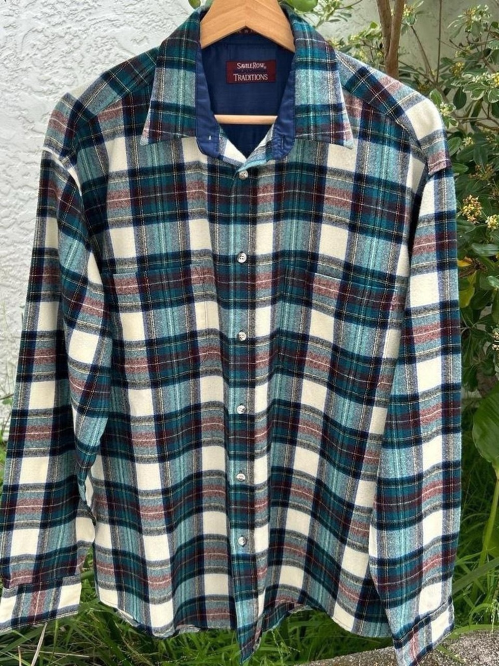 Vintage 1990s Savile Row Traditions Plaid Acrylic Flannel Shirt M